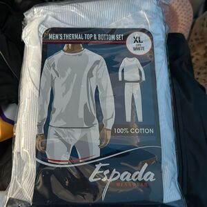 Espada Men’s XL White Thermal Underwear Set 100% Cotton Top & Bottom